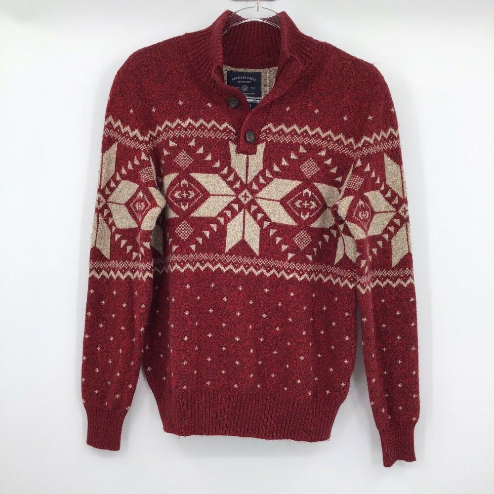 American Eagle Fair Isle Button Sweater Mens Small - Picture 2 of 7
